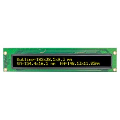 OLED символьный 40х2, контроллер WS0010TX, 5В, цвет символов: желтый, габаритные размеры 182х38,5х9,3мм, размер видимой области 