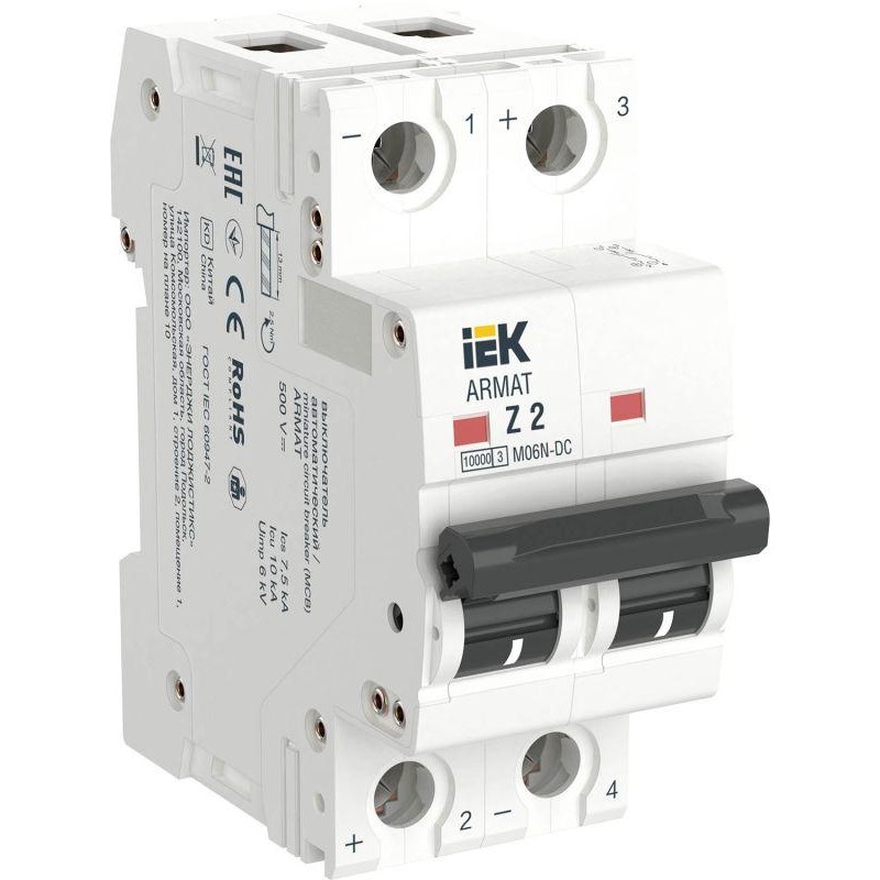 Выключатель автоматический модульный 2п Z 2А M06N-DC ARMAT IEK AR-M06N-2-Z002DC Выключатель автоматический модульный 2п Z 2А M06N-DC ARMAT IEK AR-M06N-2-Z002DC