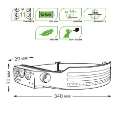 Фонарь налобный аккумуляторный GFL412 13Вт 650лм Li-ion 1200мА.ч LED GAUSS GF412
