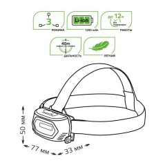 Фонарь налобный аккумуляторный GFL409 5Вт 200лм Li-ion 1200мА.ч LED GAUSS GF409