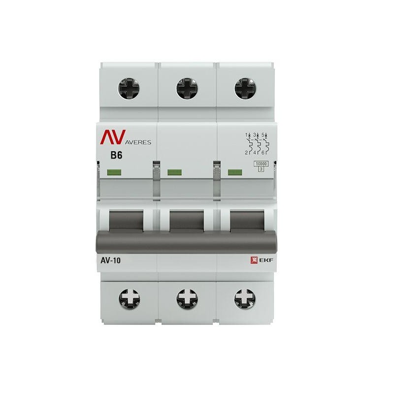 Выключатель автоматический модульный 3п B 6А 10кА AV-10 AVERES EKF mcb10-3-06B-av Выключатель автоматический модульный 3п B 6А 10кА AV-10 AVERES EKF mcb10-3-06B-av