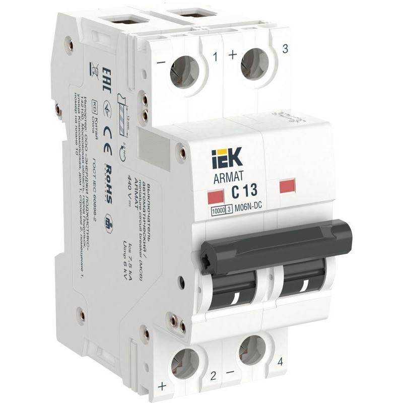Выключатель автоматический модульный 2п C 13А M06N-DC ARMAT IEK AR-M06N-2-C013DC Выключатель автоматический модульный 2п C 13А M06N-DC ARMAT IEK AR-M06N-2-C013DC