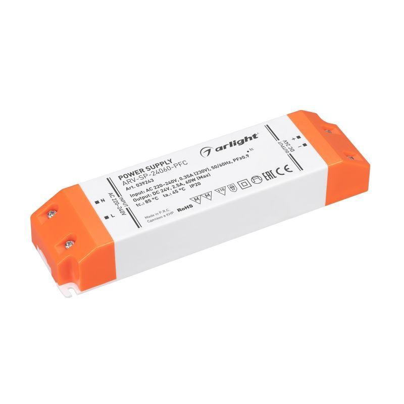 Блок питания ARV-SP-24060-PFC (24В 2.5А 60Вт) (IP20 пластик) Arlight 039243 Блок питания ARV-SP-24060-PFC (24В 2.5А 60Вт) (IP20 пластик) Arlight 039243