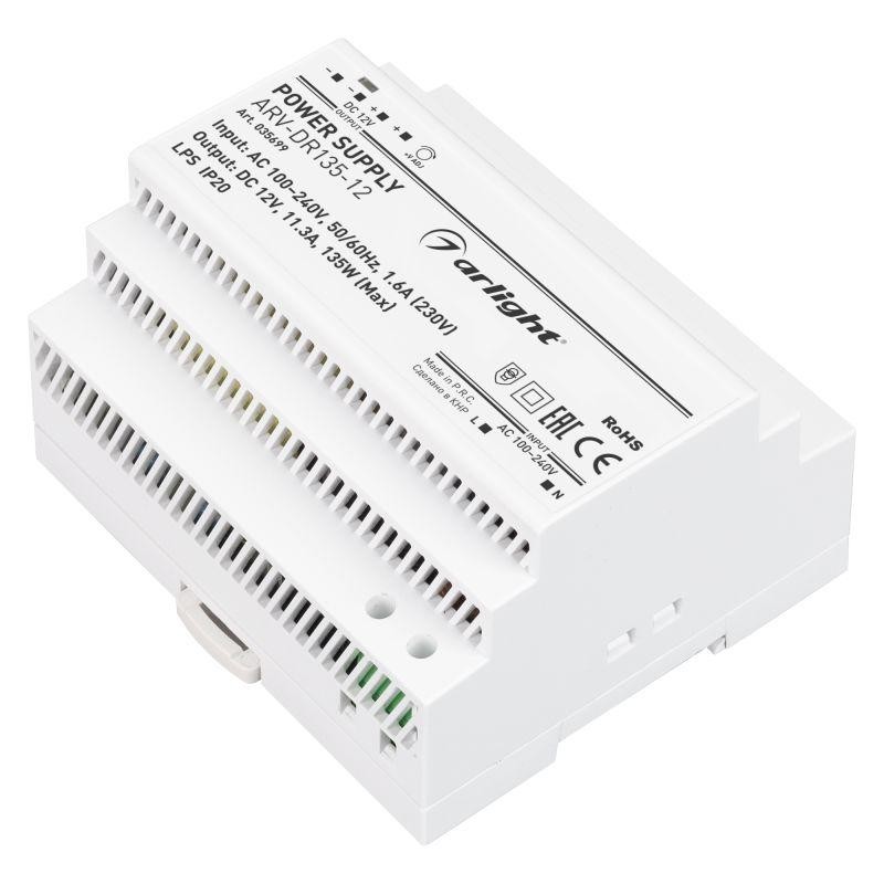 Блок питания ARV-DR135-12 (12В 11.3А 135Вт) (IP20 DIN-рейка) Arlight 035699 Блок питания ARV-DR135-12 (12В 11.3А 135Вт) (IP20 DIN-рейка) Arlight 035699