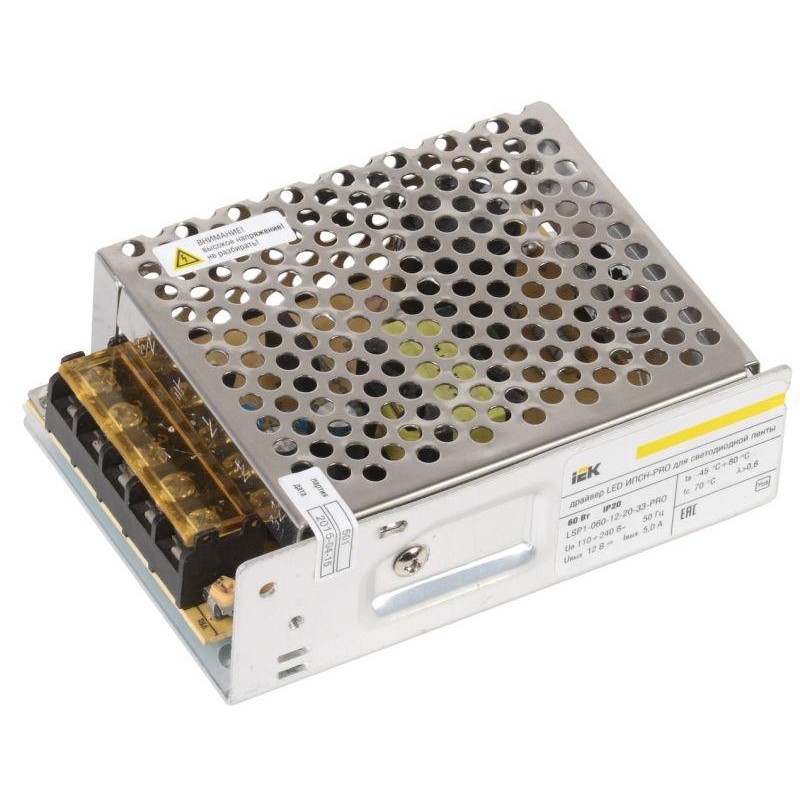 Драйвер LED ИПСН-PRO 5050 60Вт 12В блок-клеммы IP20 IEK LSP1-060-12-20-33-PRO Драйвер LED ИПСН-PRO 5050 60Вт 12В блок-клеммы IP20 IEK LSP1-060-12-20-33-PRO