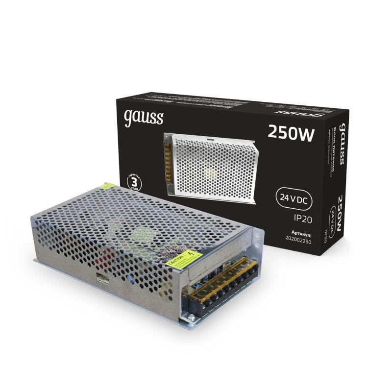 Блок питания для светодиодной ленты Black 250Вт 24В IP20 (драйвер) GAUSS 202002250 Блок питания для светодиодной ленты Black 250Вт 24В IP20 (драйвер) GAUSS 202002250