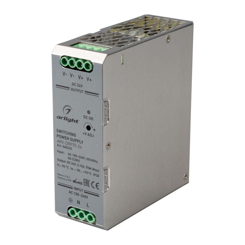Блок питания ARV-DRP75-24 (24В 3.15А 75Вт) IP20 металл Arlight 040232 Блок питания ARV-DRP75-24 (24В 3.15А 75Вт) IP20 металл Arlight 040232