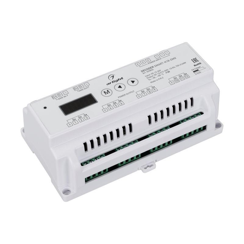 Декодер SMART-K18-DMX (12-36В 12х5А) (IP20 пластик) Arlight 023826 Декодер SMART-K18-DMX (12-36В 12х5А) (IP20 пластик) Arlight 023826