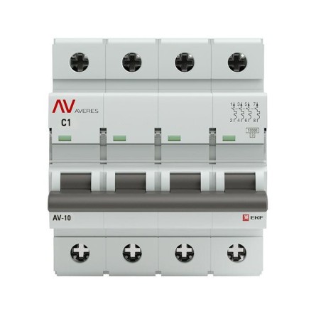 Выключатель автоматический модульный 4п C 1А 10кА AV-10 AVERES EKF mcb10-4-01C-av