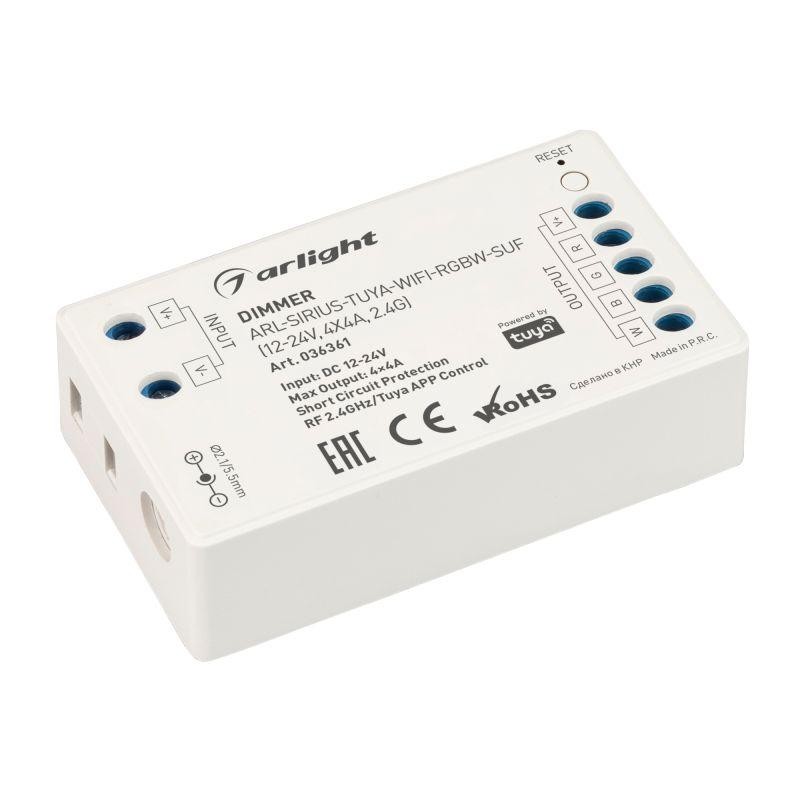 Диммер ARL-SIRIUS-TUYA-WIFI-RGBW-SUF (12-24В 4х4А 2.4G) (IP20 пластик) Arlight 036361 Диммер ARL-SIRIUS-TUYA-WIFI-RGBW-SUF (12-24В 4х4А 2.4G) (IP20 пластик) Arlight 036361