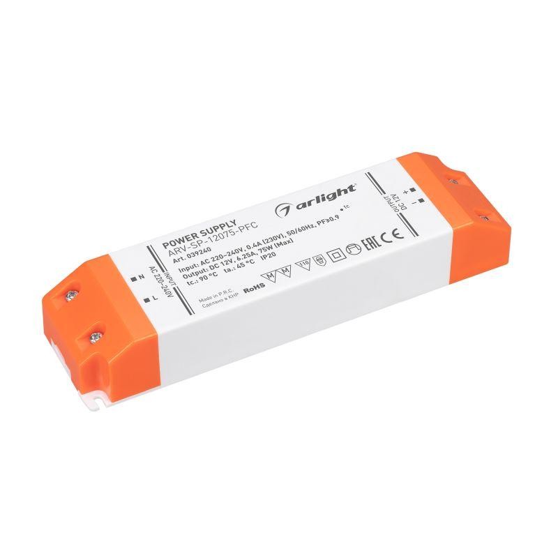 Блок питания ARV-SP-12075-PFC (12В 6.25А 75Вт) (IP20 пластик) Arlight 039240 Блок питания ARV-SP-12075-PFC (12В 6.25А 75Вт) (IP20 пластик) Arlight 039240