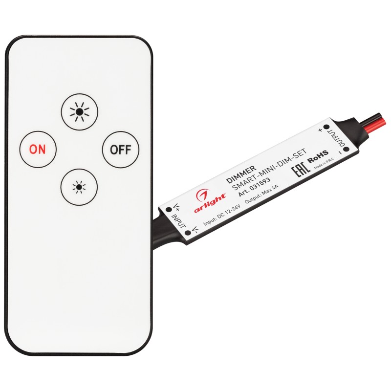 Диммер SMART-MINI-DIM-SET 12-24В 1х4А ПДУ 4 кнопки IR IP20 пластик Arlight 031593 Диммер SMART-MINI-DIM-SET 12-24В 1х4А ПДУ 4 кнопки IR IP20 пластик Arlight 031593