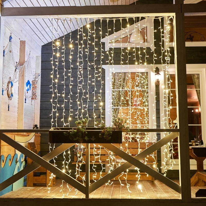 Гирлянда светодиодная "Светодиодный Дождь" 2х3м 600LED тепл. бел. 70Вт 230В IP65 постоян. свечение провод бел. (нужен шнур питан