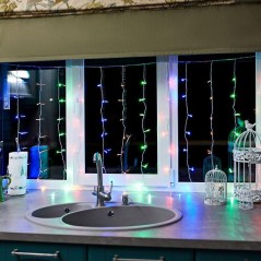 Гирлянда светодиодная "Светодиодный Дождь" 1.5х1м 96LED мультиколор 8Вт 230В IP20 с контроллером провод прозр. Neon-Night 235-02