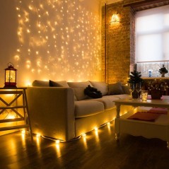 Гирлянда светодиодная "Светодиодный Дождь" 1.5х1.5м LED тепл. бел. свечение с динамикой провод прозр. 230В Neon-Night 235-016