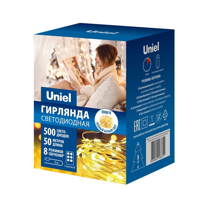 Гирлянда светодиодная "Роса" ULD-S5000-500/DTA/RC WARM WHITE IP44 DEW 50м 500LED пульт ДУ провод прозр. Uniel UL-00009942 Гирлянда светодиодная "Роса" ULD-S5000-500/DTA/RC WARM WHITE IP44 DEW 50м 500LED пульт ДУ провод прозр. Uniel UL-00009942