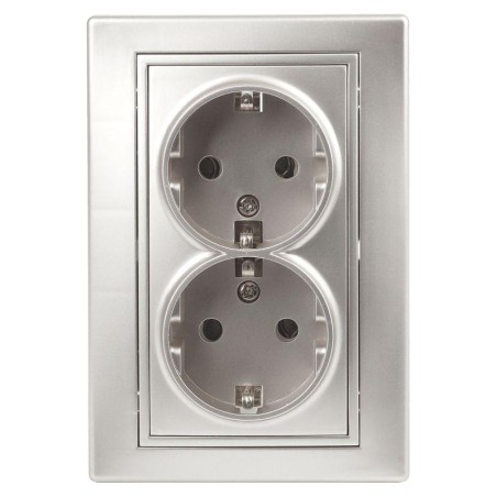 Розетка 2-м СП Plano 16А 250В IP20 2P+E Schuko алюм. Intro Б0030070