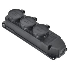 Колодка удлинителя 3-м 16А IP44 с защ. крышкой каучук черн. GENERICA ERK20-016-03-44-K02-G