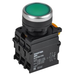 Кнопка d22мм 1НО+1НЗ с подсветкой и фиксацией зел. MASTER IEK MI-BT60-11TD-3-11-K06
