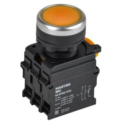 Кнопка d22мм 1НО+1НЗ с подсветкой и фиксацией желт. MASTER IEK MI-BT60-11TD-3-11-K05