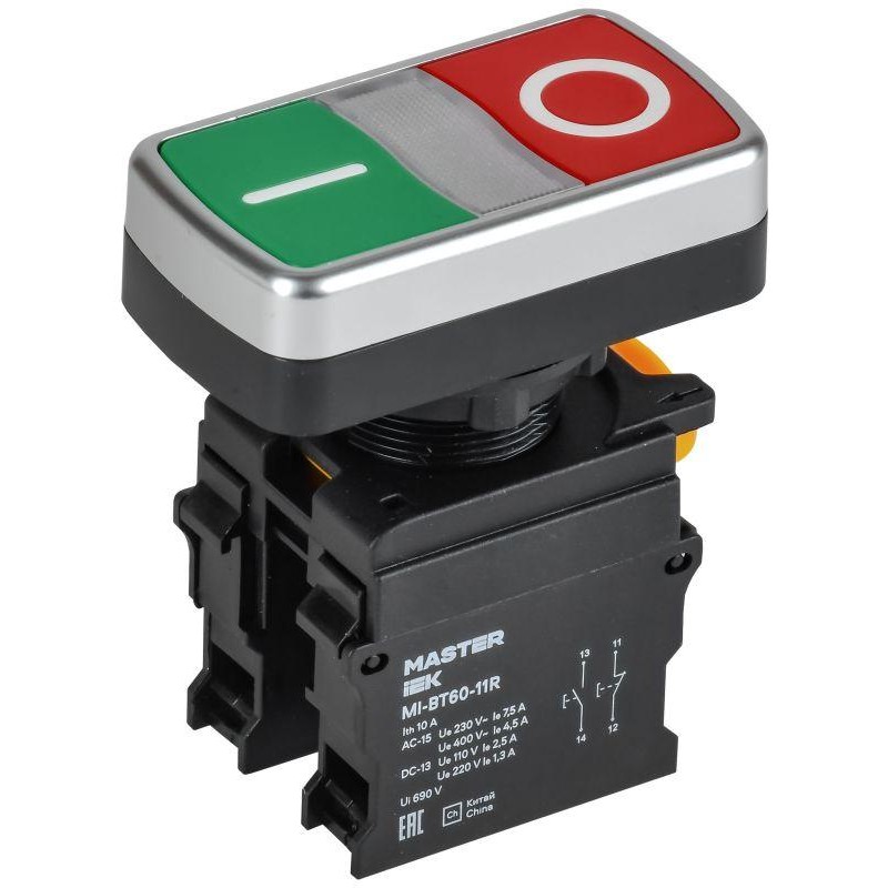 Кнопка "I-O" d22мм 1НО+1НЗ без подсветки MASTER IEK MI-BT60-11R-3-21-K51