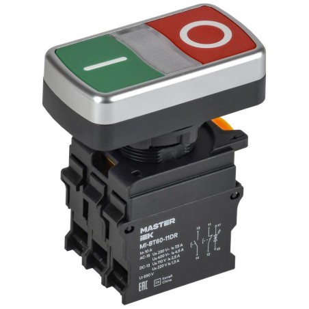 Кнопка "I-O" d22мм 1НО+1НЗ с подсветкой MASTER IEK MI-BT60-11DR-3-11-K51
