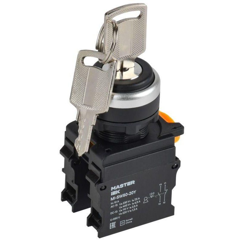 Переключатель 3 полож. 1НО+1НЗ с ключом черн. MASTER IEK MI-SW60-20Y-3-34-3-K02 Переключатель 3 полож. 1НО+1НЗ с ключом черн. MASTER IEK MI-SW60-20Y-3-34-3-K02