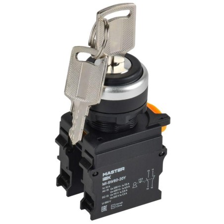 Переключатель 3 полож. 1НО+1НЗ с ключом черн. MASTER IEK MI-SW60-20Y-3-34-3-K02