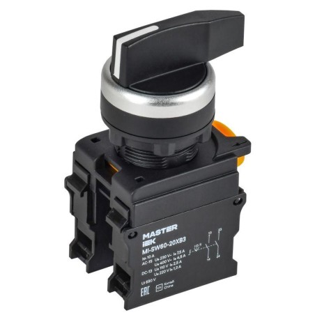 Переключатель 3 полож. 2НО длин. ручка черн. MASTER IEK MI-SW60-20XB3-4-25-3-K02