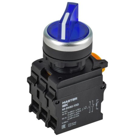 Переключатель 2 полож. 1НО+1НЗ с подсв. син. MASTER IEK MI-SW60-11XD-3-14-2-K07
