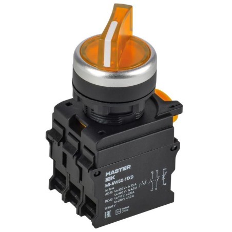 Переключатель 2 полож. 1НО+1НЗ с подсв. желт. MASTER IEK MI-SW60-11XD-3-14-2-K05