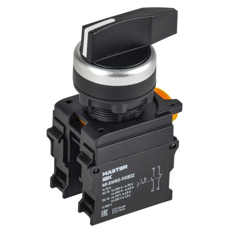 Переключатель 2 полож. 1НО+1НЗ возв. длин. ручка MASTER IEK MI-SW60-11XB22-3-25-2-K02 Переключатель 2 полож. 1НО+1НЗ возв. длин. ручка MASTER IEK MI-SW60-11XB22-3-25-2-K02