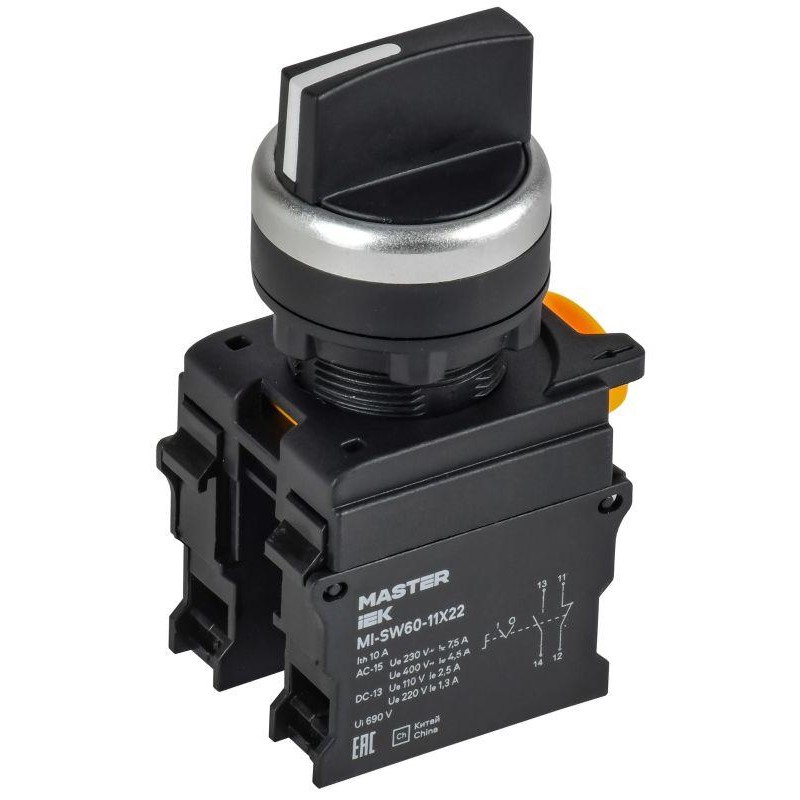 Переключатель 2 полож. 1НО+1НЗ возв. черн. MASTER IEK MI-SW60-11X22-3-24-2-K02 Переключатель 2 полож. 1НО+1НЗ возв. черн. MASTER IEK MI-SW60-11X22-3-24-2-K02