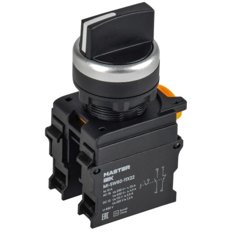 Переключатель 2 полож. 1НО+1НЗ возв. черн. MASTER IEK MI-SW60-11X22-3-24-2-K02