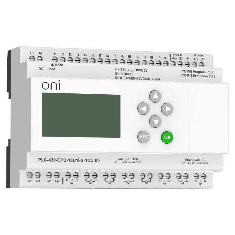Модуль ЦПУ 4 DI 12 UI (0-10 В/DI) 8 RO 2 TO 24В DC с Ethernet портом с экраном ПЛК 430 ONI PLC-430-CPU-16U10S-1DC-00 Модуль ЦПУ 4 DI 12 UI (0-10 В/DI) 8 RO 2 TO 24В DC с Ethernet портом с экраном ПЛК 430 ONI PLC-430-CPU-16U10S-1DC-00