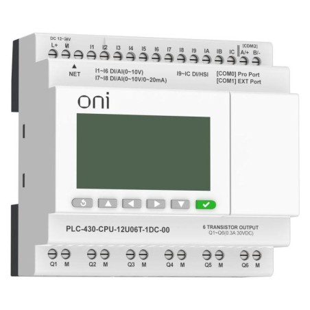 Модуль ЦПУ 4 DI 6 UI (0-10 В/DI) 2 UI (0-10 В/0-20 мА/DI) 6 TO 24В DC с Ethernet портом с экраном ПЛК 430 ONI PLC-430-CPU-12U06T