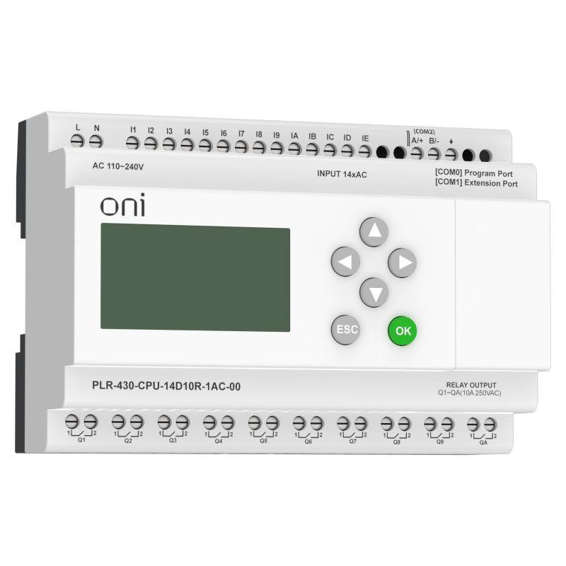 Модуль ЦПУ 14 DI 10 RO 220В AC с экраном ПЛК 430 ONI PLR-430-CPU-14D10R-1AC-00 Модуль ЦПУ 14 DI 10 RO 220В AC с экраном ПЛК 430 ONI PLR-430-CPU-14D10R-1AC-00