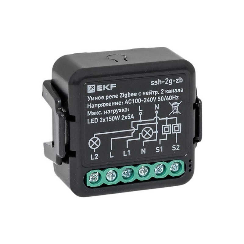 Реле в подрозетник 2-канальное с нейтралью Умное Zigbee Connect Select EKF ssh-2g-zb