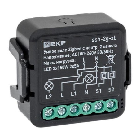 Реле в подрозетник 2-канальное с нейтралью Умное Zigbee Connect Select EKF ssh-2g-zb