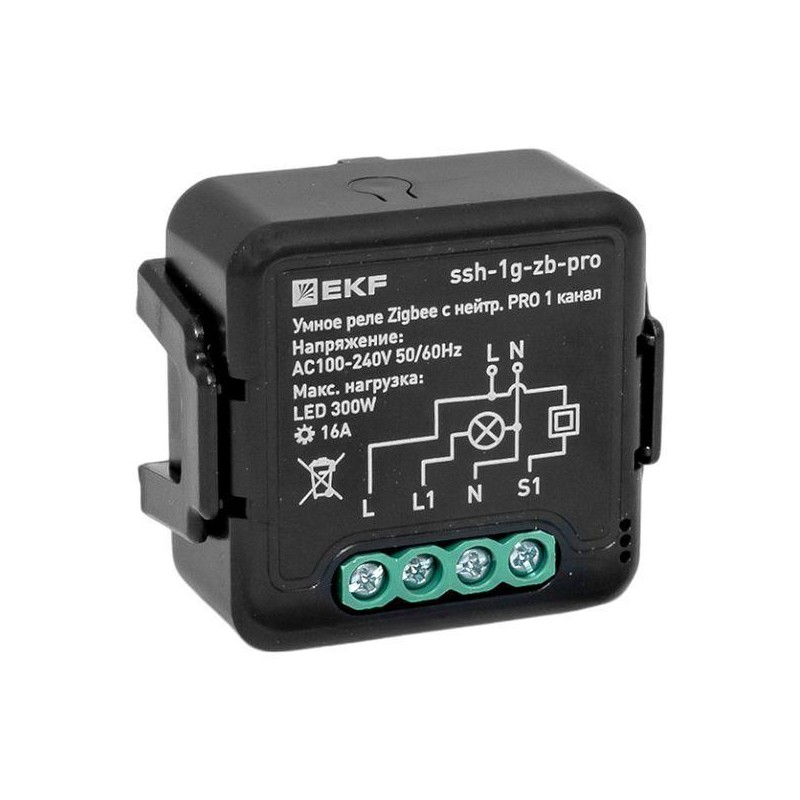 Реле в подрозетник 1-канальное с нейтралью 16А Умное Zigbee Connect Select EKF PRO ssh-1g-zb-pro
