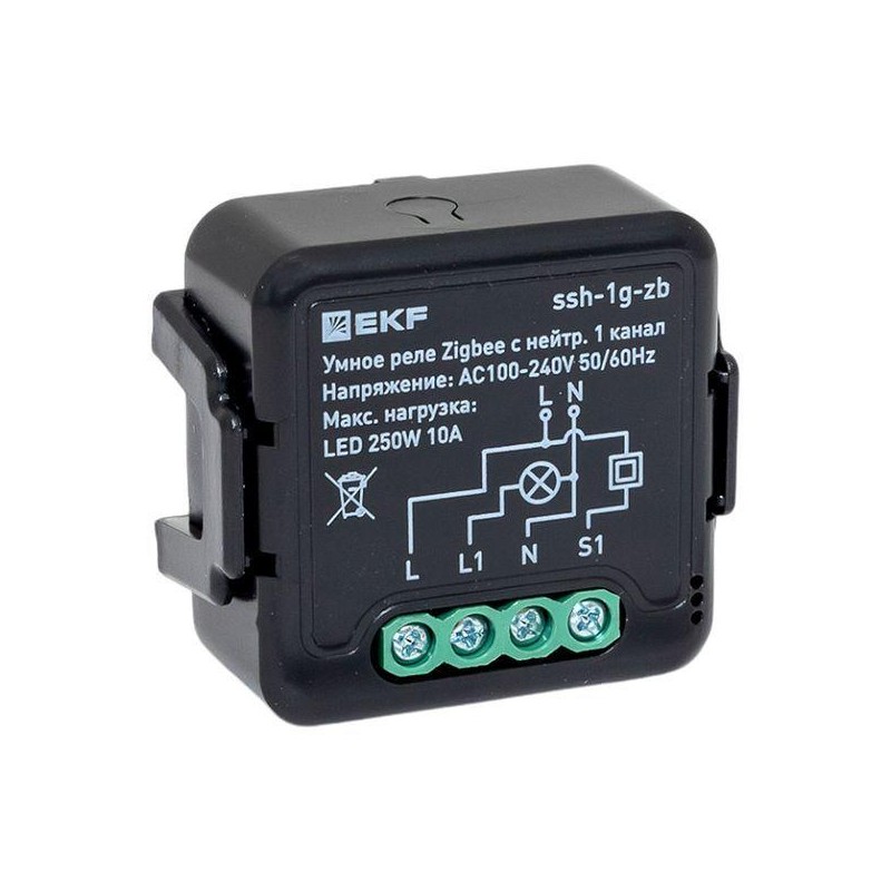 Реле в подрозетник 1-канальное с нейтралью Умное Zigbee Connect Select EKF ssh-1g-zb