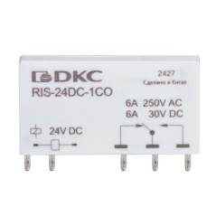 Реле миниатюрное ультратонкое 1CO ком. ток 6А AgSnO2 напряжение 12В DC DKC RIS-12DC-1CO