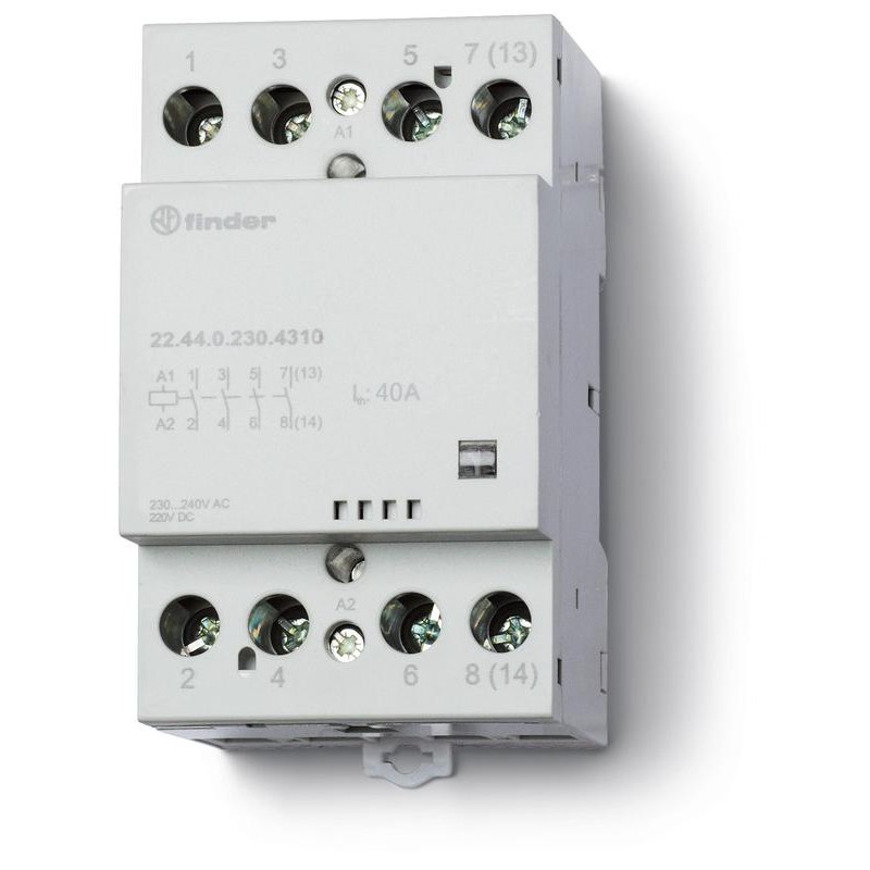 Контактор модульный 2NO+2NC 40А AgSnO2 12В AC/DC 53.5мм IP20 опции: мех.индикатор FINDER 224400124610PAS Контактор модульный 2NO+2NC 40А AgSnO2 12В AC/DC 53.5мм IP20 опции: мех.индикатор FINDER 224400124610PAS