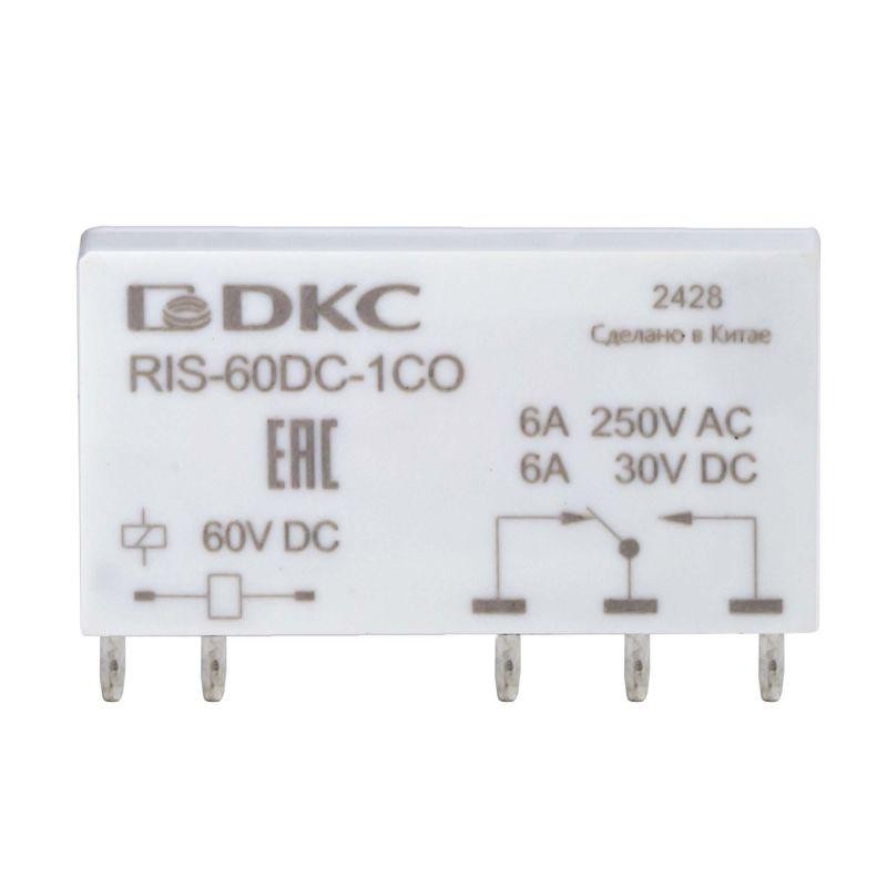 Реле миниатюрное ультратонкое 1CO ком. ток 6А AgSnO2 напряжение 60В DC DKC RIS-60DC-1CO Реле миниатюрное ультратонкое 1CO ком. ток 6А AgSnO2 напряжение 60В DC DKC RIS-60DC-1CO