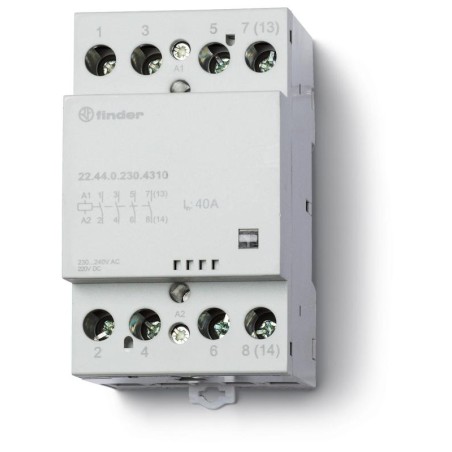 Контактор модульный 4NO 40А AgSnO2 230В AC/DC 53.5мм IP20 опции: мех. индикатор FINDER 224402304310PAS