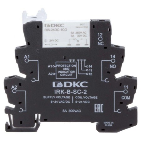 Реле интерфейсное 1CO ком. ток 6А AgSnO2 напряжение 12В AC/DC винтовые клеммы DKC IRK-12UC-1CO