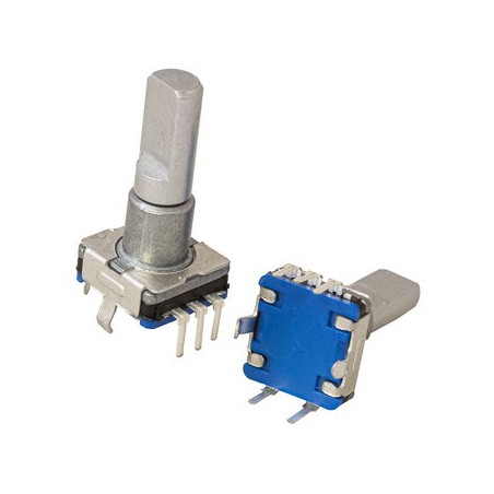 Энкодер EC11 30 щелчков, 15 импульсов, металлический вал с лыской 20мм, горизонтальные выводы