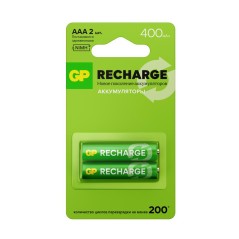 Аккумулятор AAA/HR03 RECHARGE 1.2В 400мА.ч (блист.2шт) GP 20250