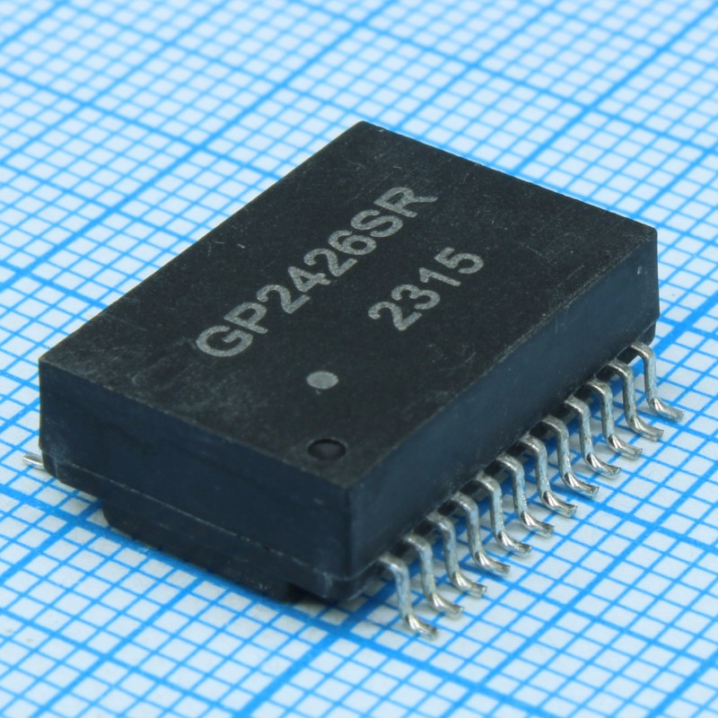 Телекоммуникационный трансформатор 100/1000 Base-T +POE+, 1CT:1CT, DCR-1.5Ohm MAX, изоляция 1500В, 24SMD