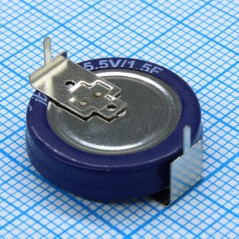Ионистор стандартный мини 5,5V, 1.5F, -25...+70°C, 1000h, 18.7x6mm, горизонтального исполнения